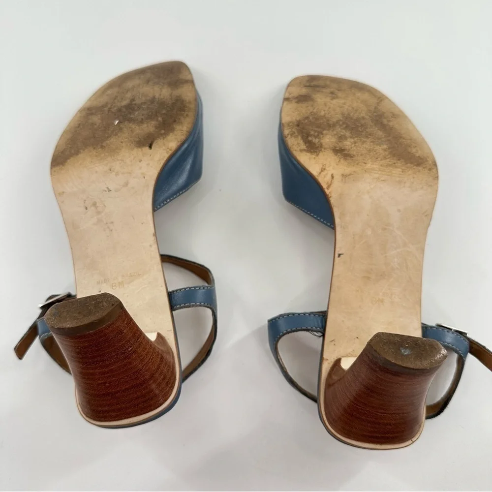 Bass womens heels size 8 cornflower blue leather buckle vintage 90s Y2k
